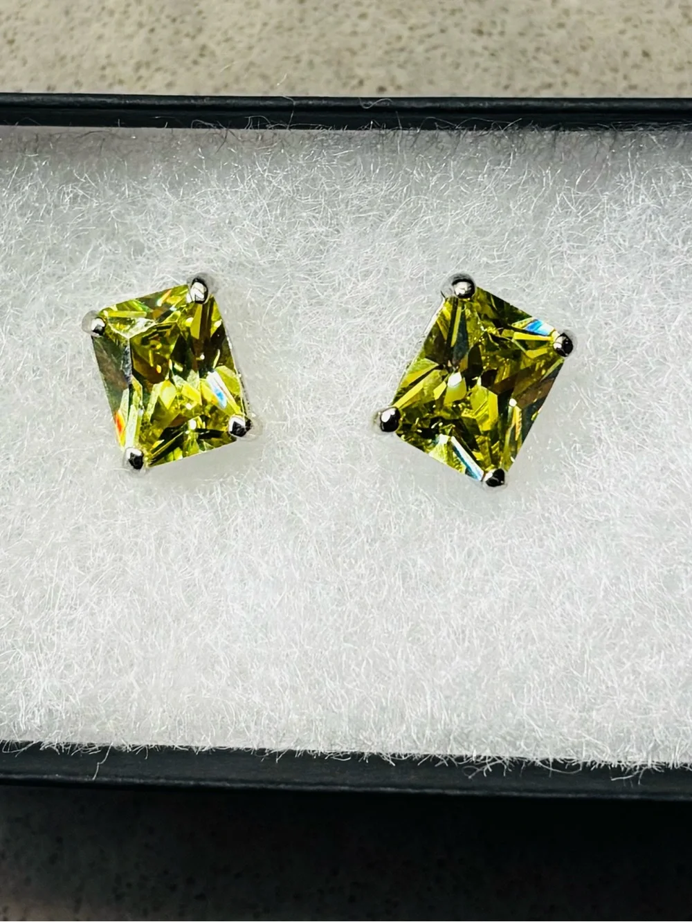 Emerald Cut in Sterling Silver Peridot Vintage Earrings